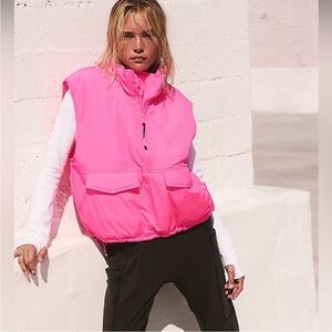 Free People FP Movement Off The Bleachers Vest Hot Pink Neon